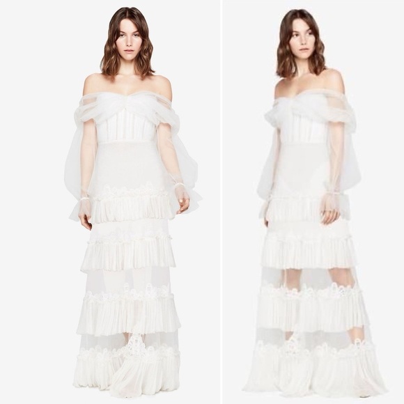 NWT JONATHAN SIMKHAI Threaded Lace Tulle Ruffle dress Size 8 - Picture 14 of 16